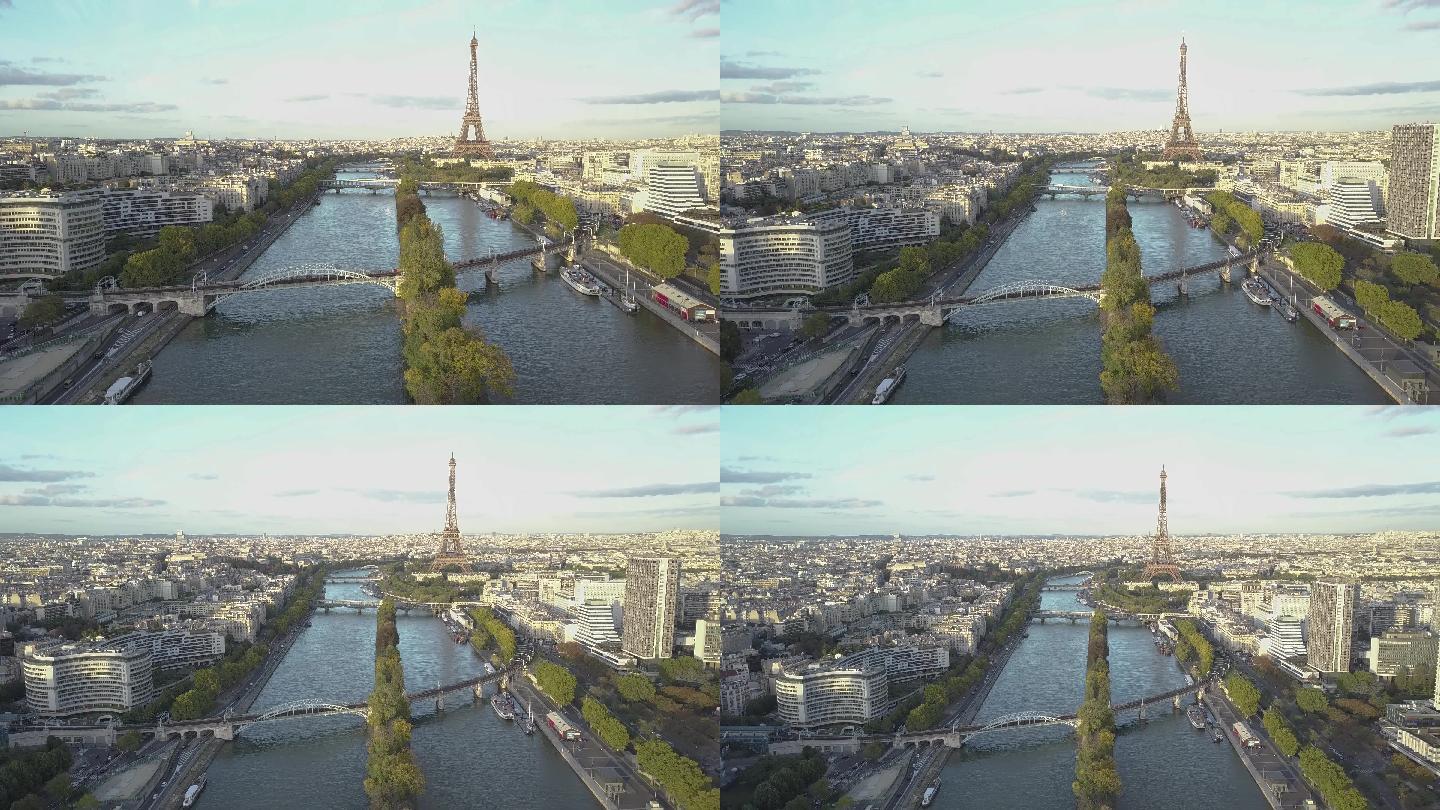空中拍摄的塞纳河和埃菲尔铁塔