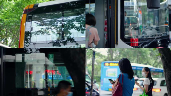 城市公共交通，公交车等车4k原声视频素材