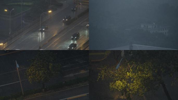 北京暴雨，灰暗城市，俯拍白天雨中车辆