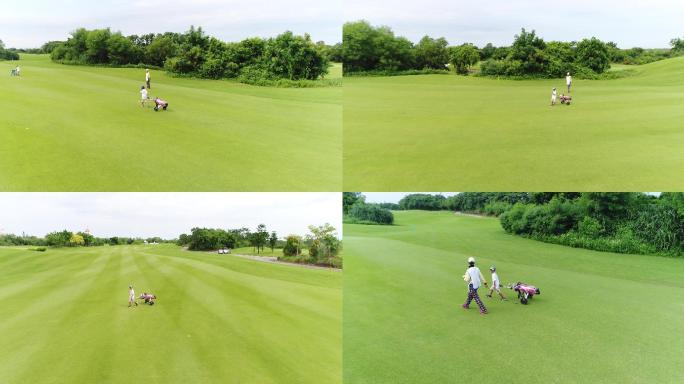 海南打高尔夫比赛航拍绿草地