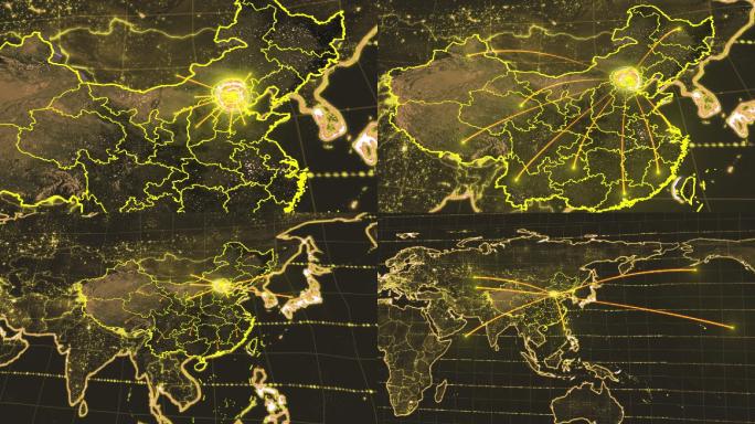 黄色科技地球粒子中国地图世界地图投射