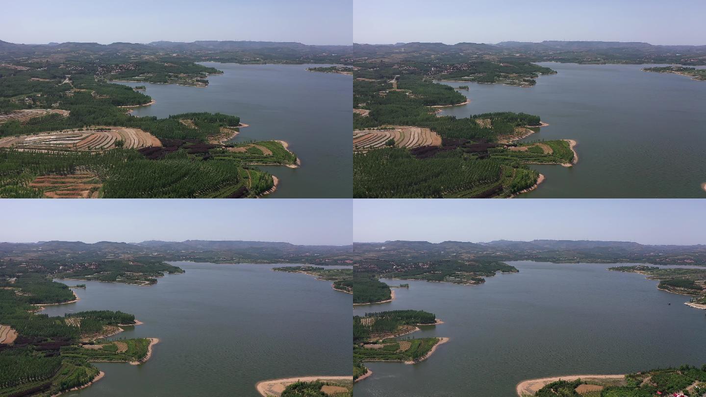 水库绿色春夏季节田园山村河