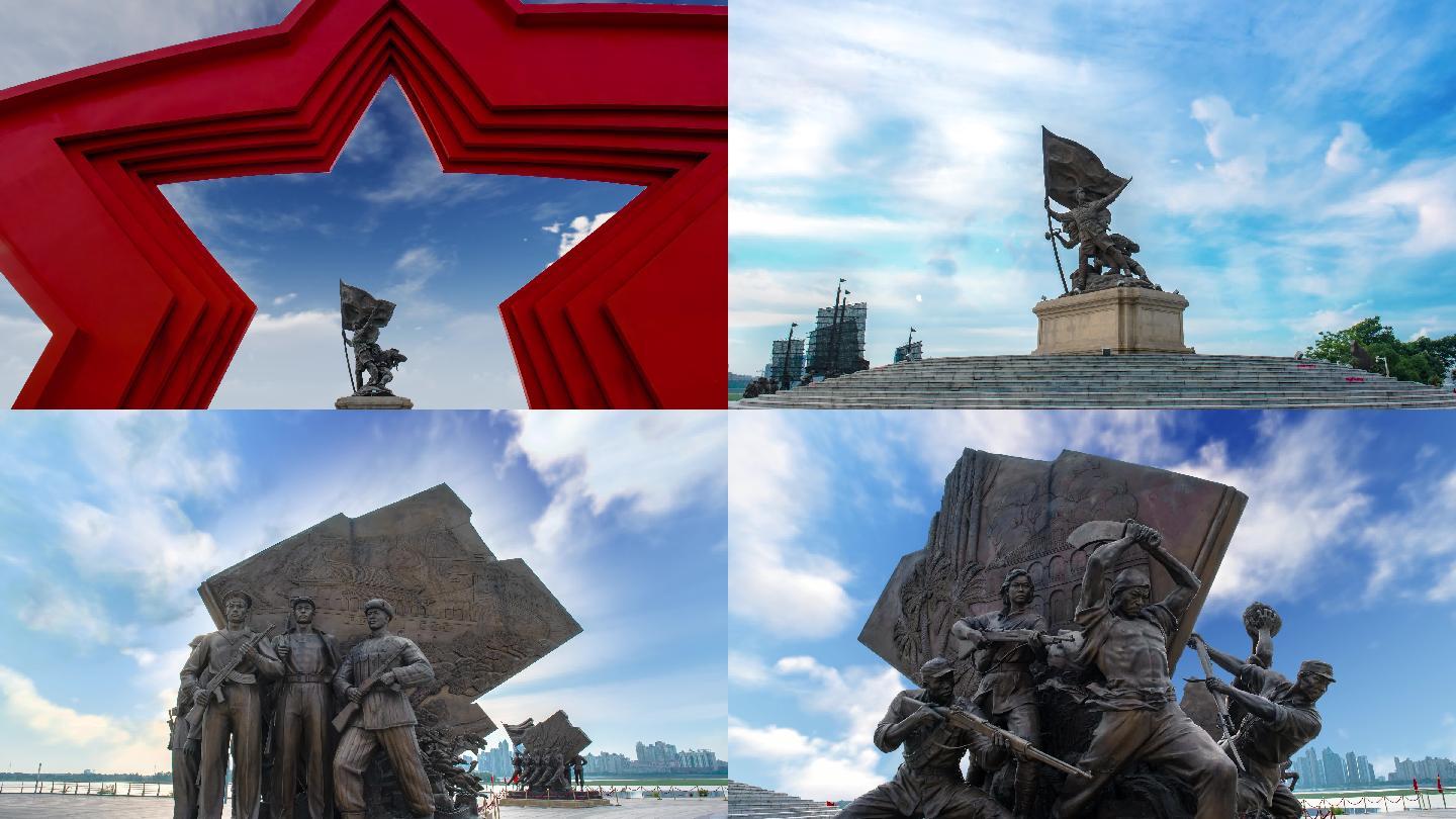 军旗升起的地方军事雕塑广场4k