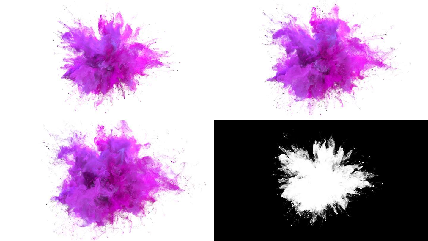 爆炸开的紫色烟雾紫粉色颜料炸开水中颜料扩