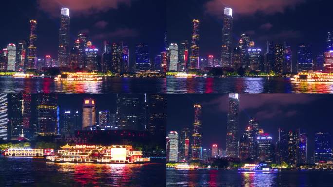 广州珠江夜游建筑群游船4k视频素材
