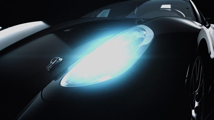 现代黑色金属车在聚光灯下。