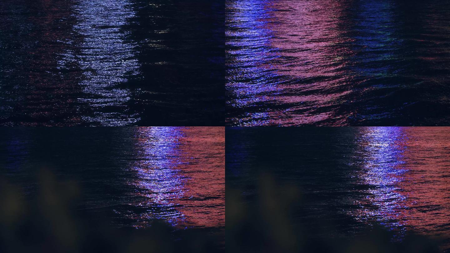 夜晚的霓虹灯照在水面上4k视频素材