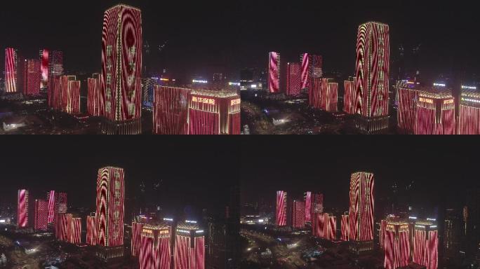 济南经十路奥体CBD灯光秀夜景航拍4k