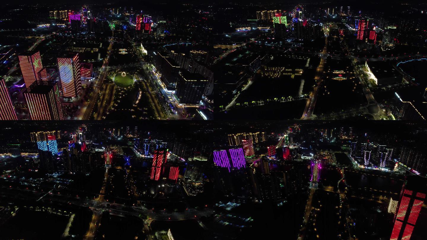 南沙蕉门河中心区市民广场中轴线夜景航拍