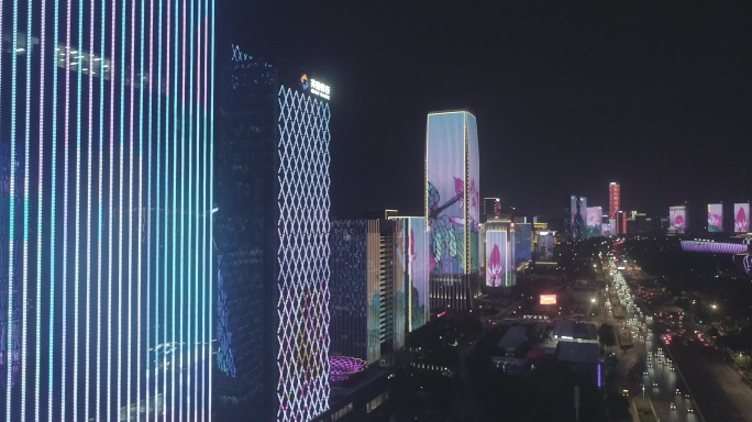 济南经十路奥体灯光秀夜景航拍4k