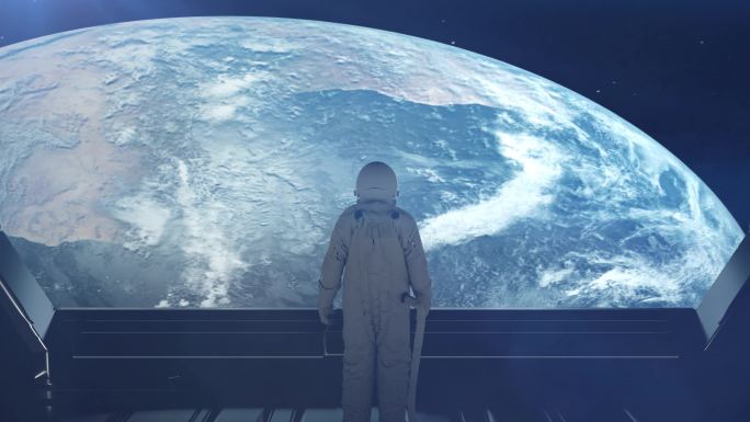 太空背景宇航员背景海洋球体玻璃窗外