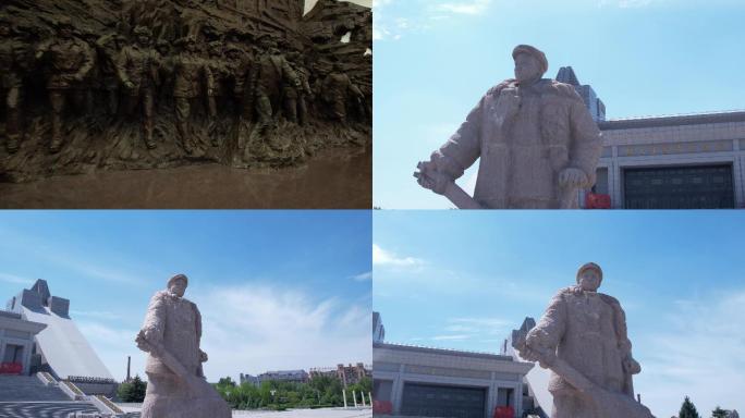 大庆铁人纪念馆王进喜雕像航拍4K