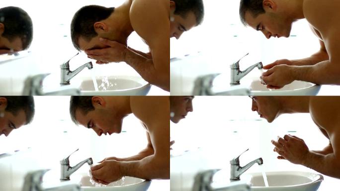 早上洗脸的男人清洁帅气洗手卫生