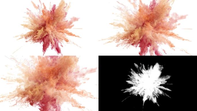 白色背景上彩色火药爆炸的动画。