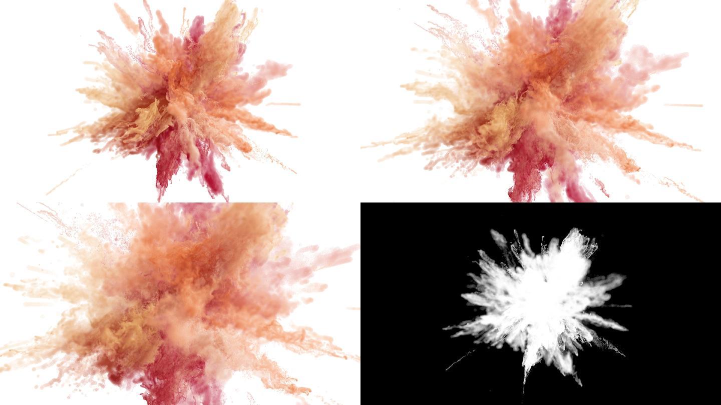 白色背景上彩色火药爆炸的动画。