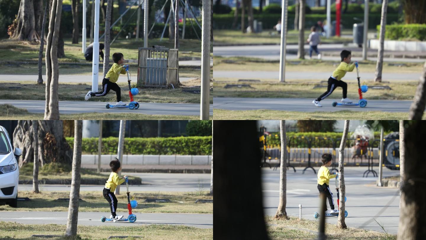 西田体育公园玩滑板车的男孩子