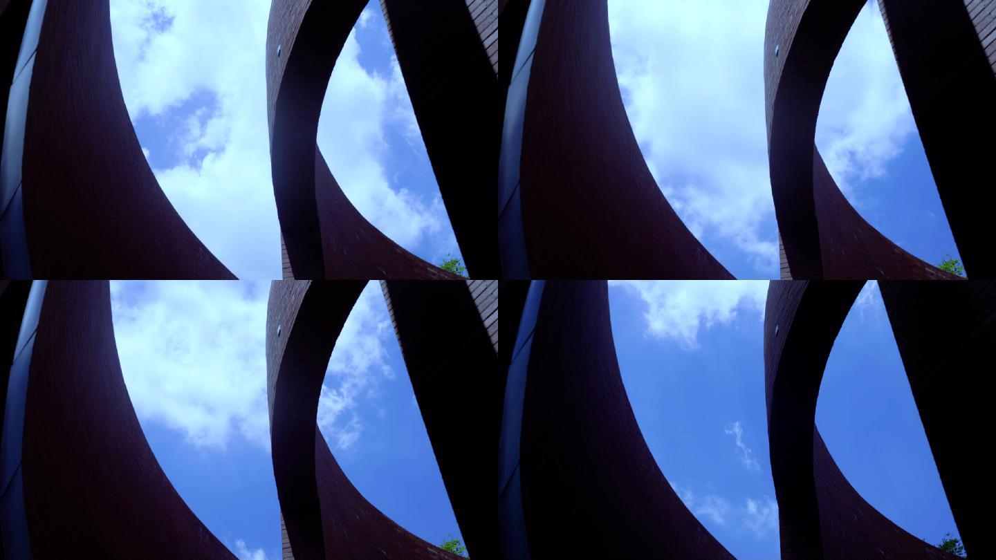 意境几何设计建筑蓝天白云延时摄影