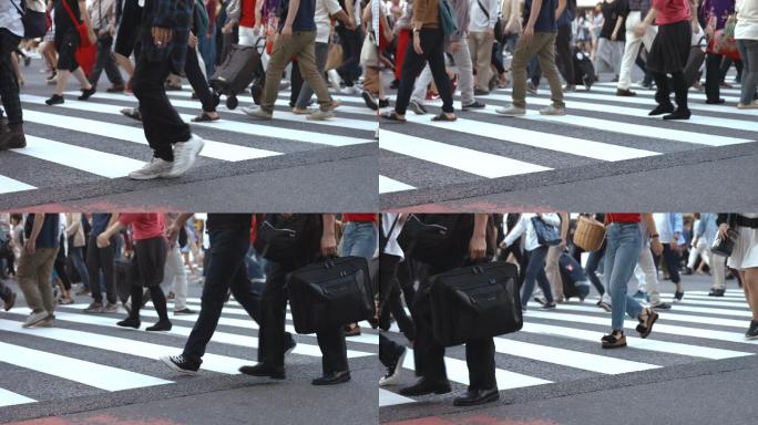 涉谷人行横道过人行道脚步人群脚步