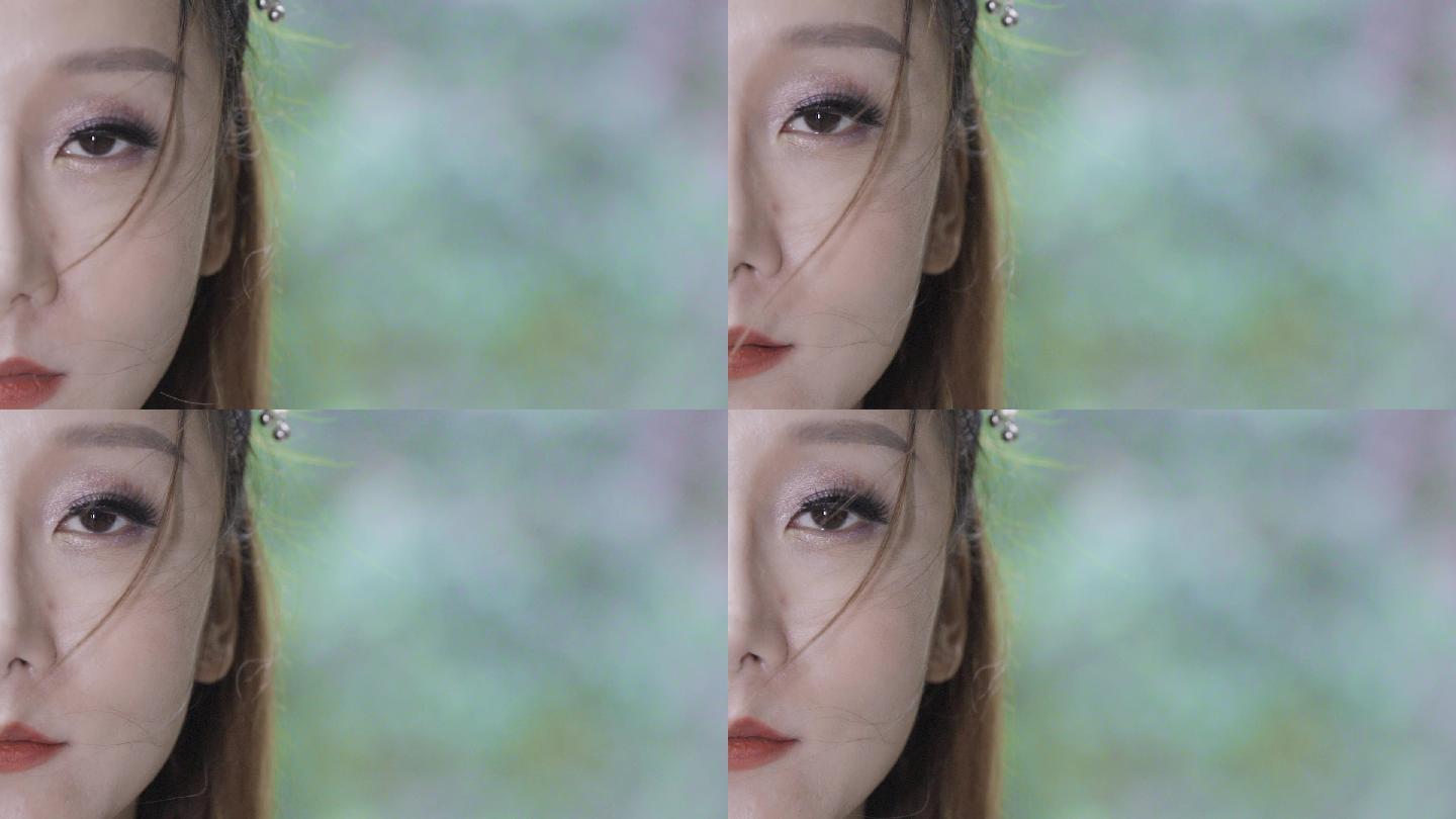 慢镜头古装美女眼睛视频中国风飘动的头发丝