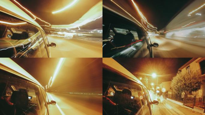 延时拍摄下的夜间驾驶汽车