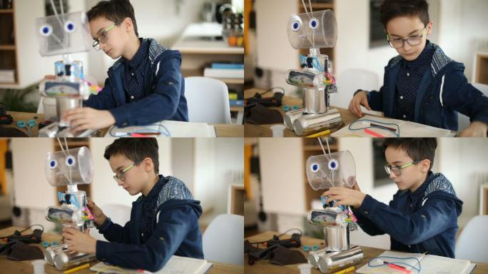 制造机器人的小男孩工程师