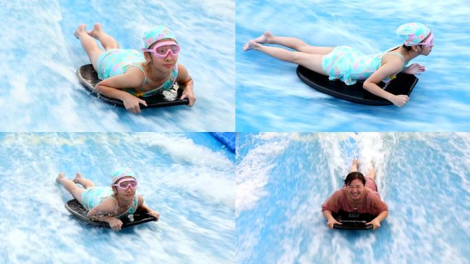 【4K】勇敢冲浪的小女孩水上乐园冲浪体验