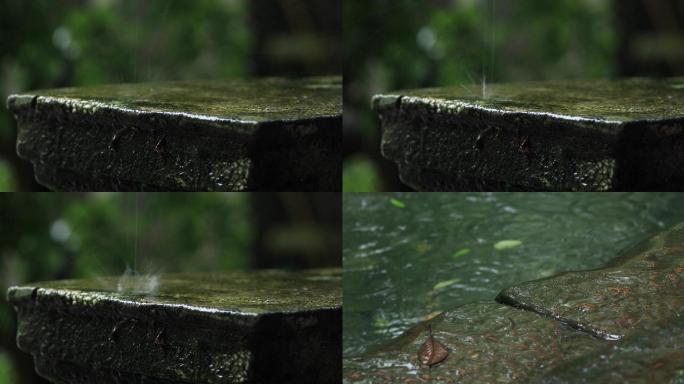 江南下雨雨滴与青石板空镜