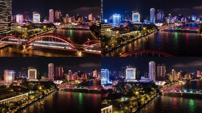 广州珠江两岸CBD城市节日灯光夜景航拍
