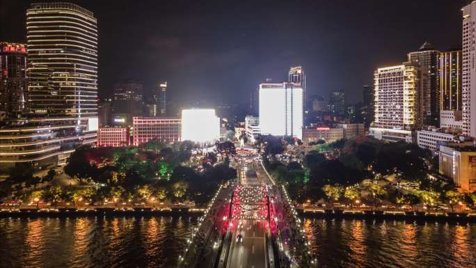 广州珠江海珠桥海珠广场节日灯光夜景航拍