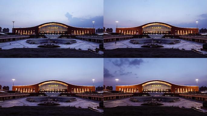 哈尔滨西站延时拍摄夜景灯光乌云来临