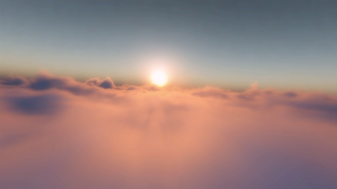 日落时云层上空飞行的三维真实感模拟