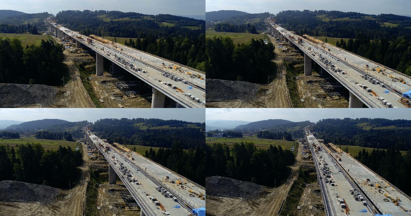 正在施工的高速公路上的无人机视图。