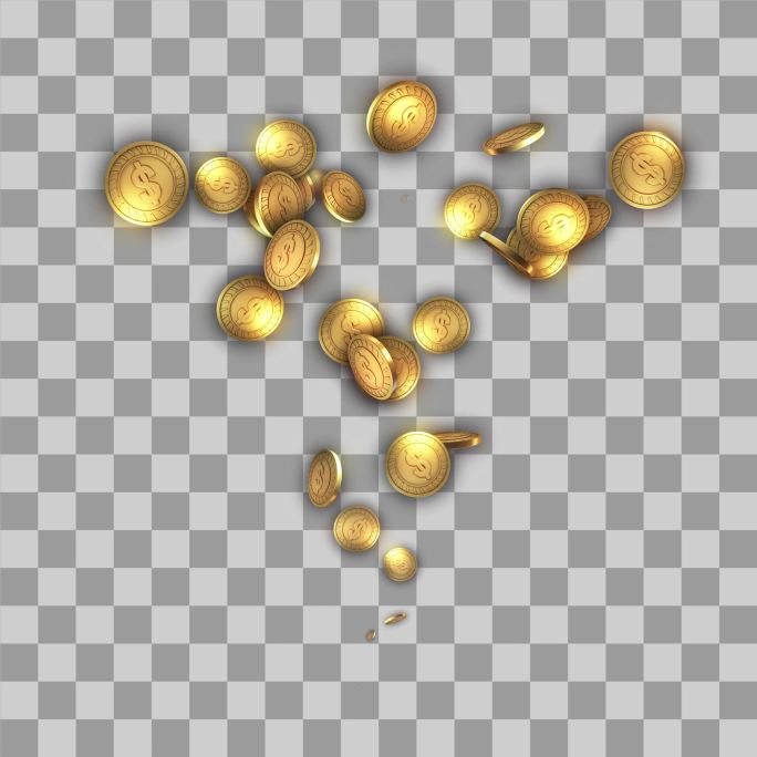 获得一堆金币粒子金币写实三维金币