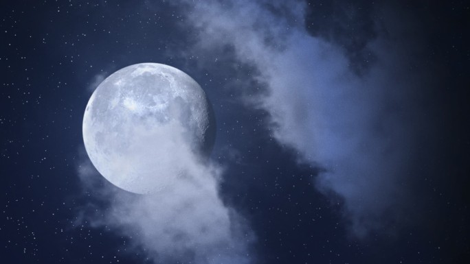 满月升起动画云雾笼罩