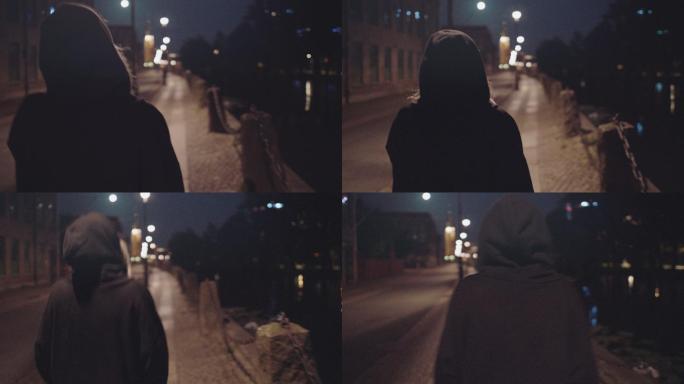 独自走在城市街道上的女人