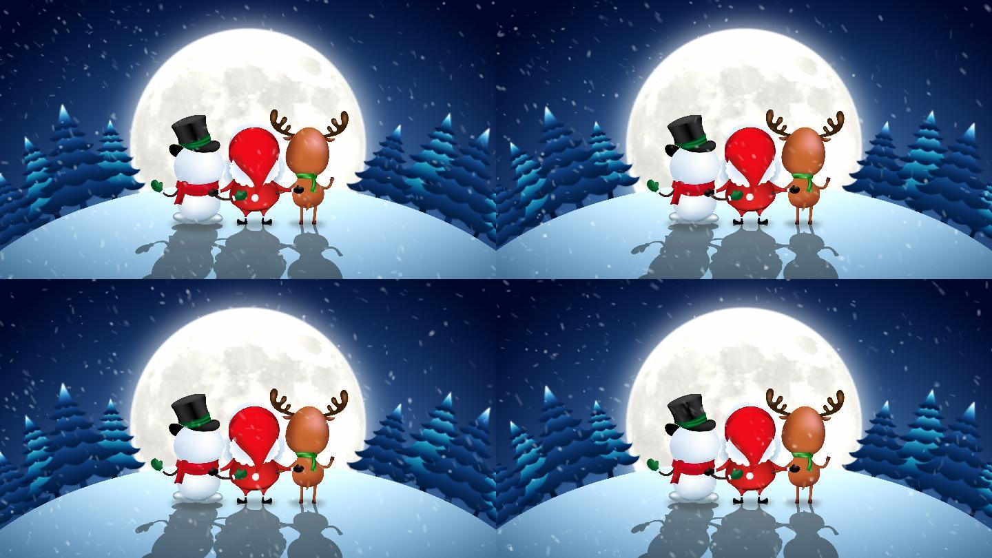 圣诞老人雪人和驯鹿跳舞。