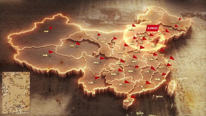 中国多红旗复古地图-覆盖全国