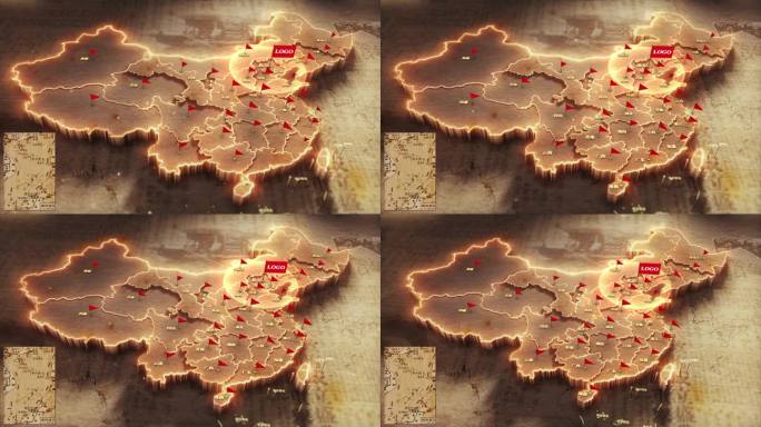 中国多红旗复古地图-覆盖全国