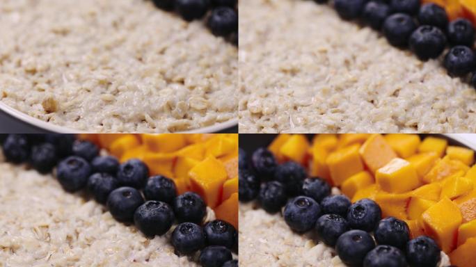 【正版素材】白背景燕麦粥特写前移