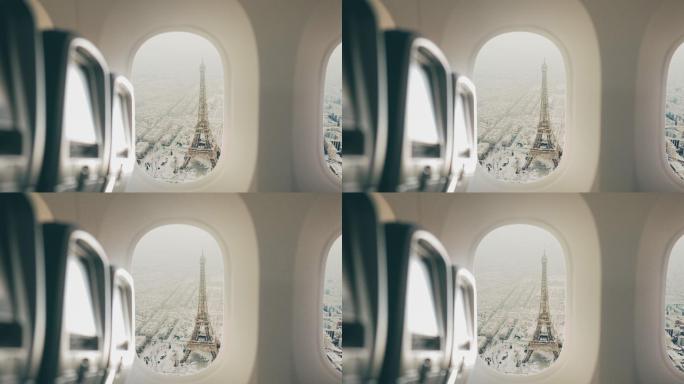 从飞机上看巴黎。飞机航空航班飞向天空起飞