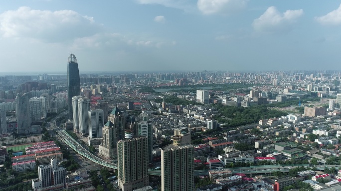 济南地标绿地中心顺河高架航拍4k