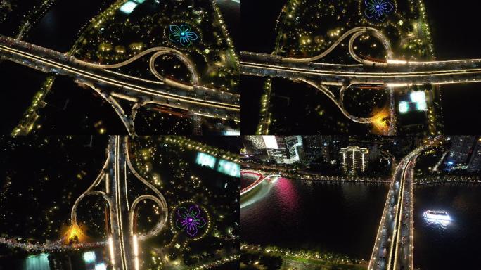 航拍5.4k广州大桥海心桥广州塔二沙夜景