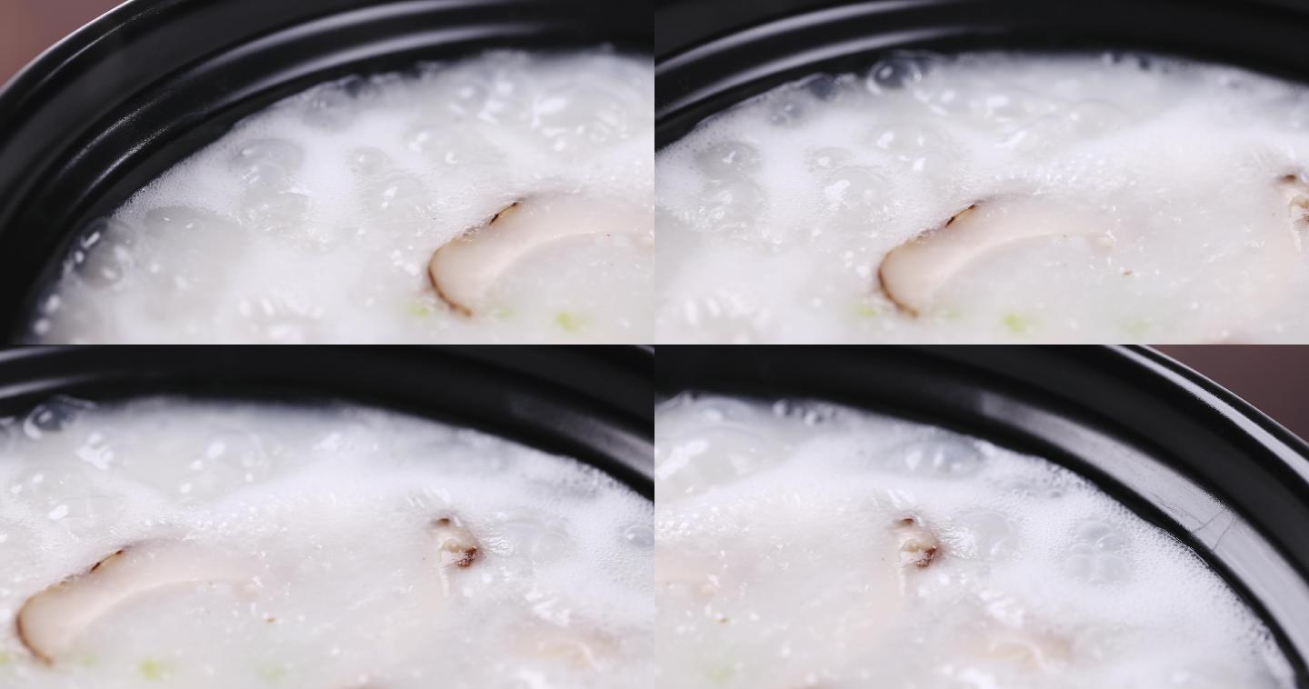 【正版素材】香菇鸡肉粥特写横移