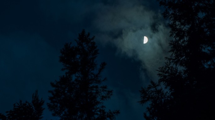 夜晚的月亮神秘背光自然