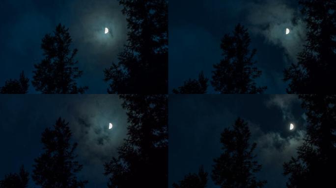 夜晚的月亮神秘背光自然