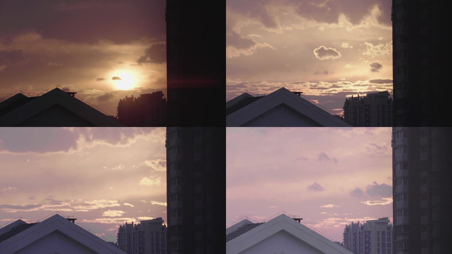 城市里的夕阳-延时摄影