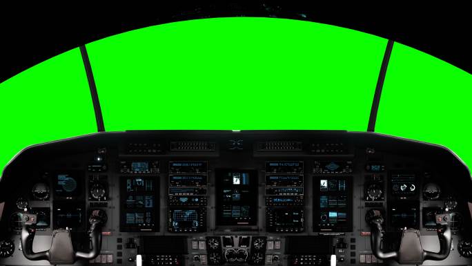 绿色屏幕上的宇宙飞船驾驶舱