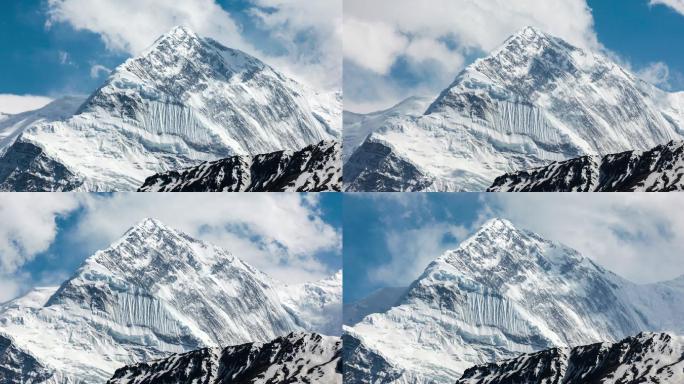 山脉延时摄影日照雪山登顶攀登世界第一峰