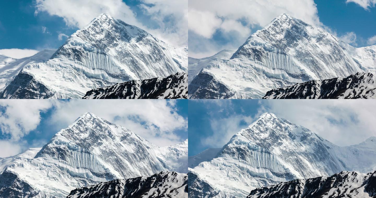 山脉延时摄影日照雪山登顶攀登世界第一峰