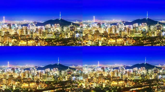 夜晚韩国首尔的城市景观